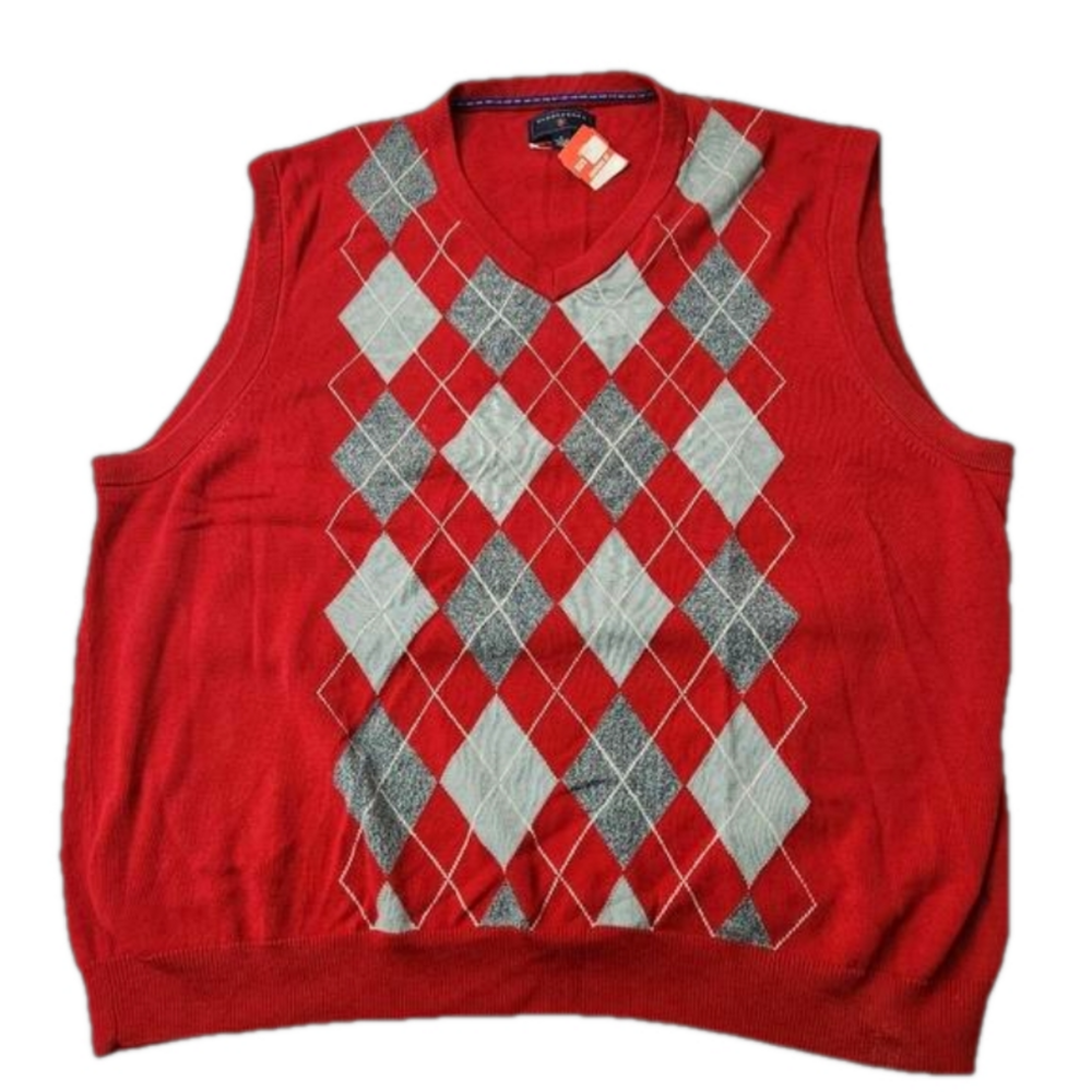 3/$25 Saddlebred red grey argyle sweatervest size XL new with partial tag